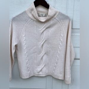 Qi wool/ Cashmere Sweater mock neck Pullover Long Sleeve cream small